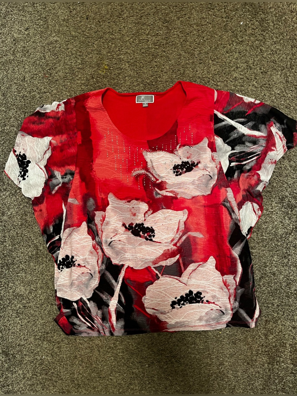 Antonio Melani Red Floral Short Sleeve Top